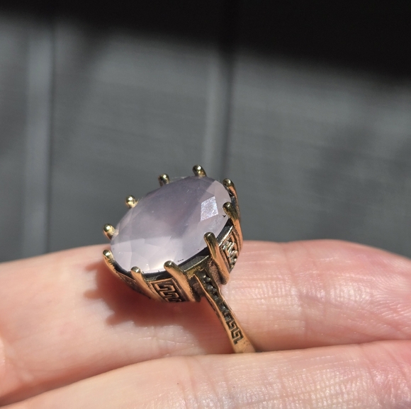 Rose quartz 12k Oval bronze Sterling & gold ring sz8 - Picture 8 of 9